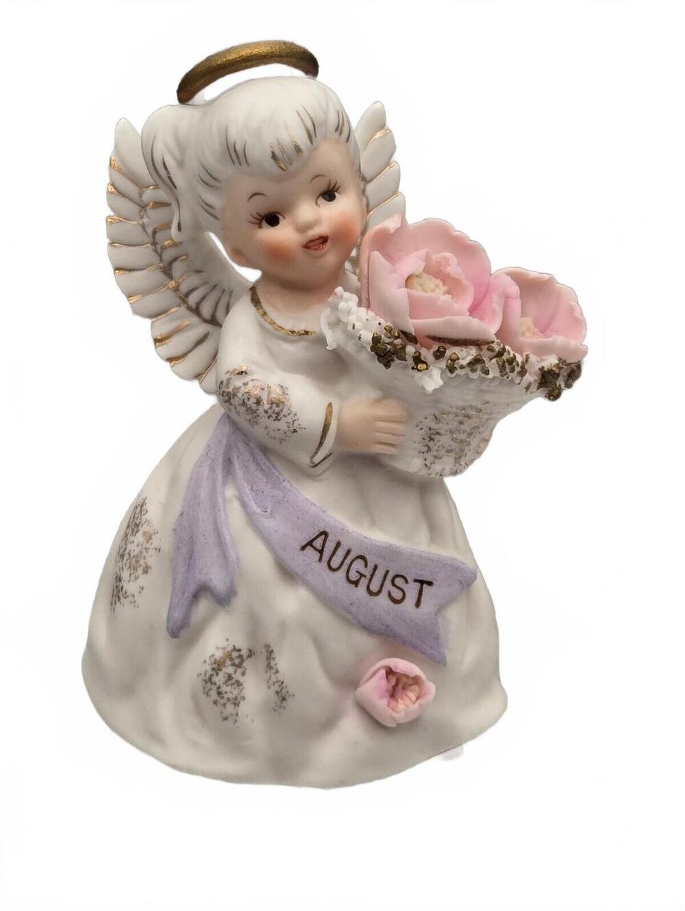 Vintage August Birthday girl Angel Figurine with Pink Roses, 3332, Lefton?